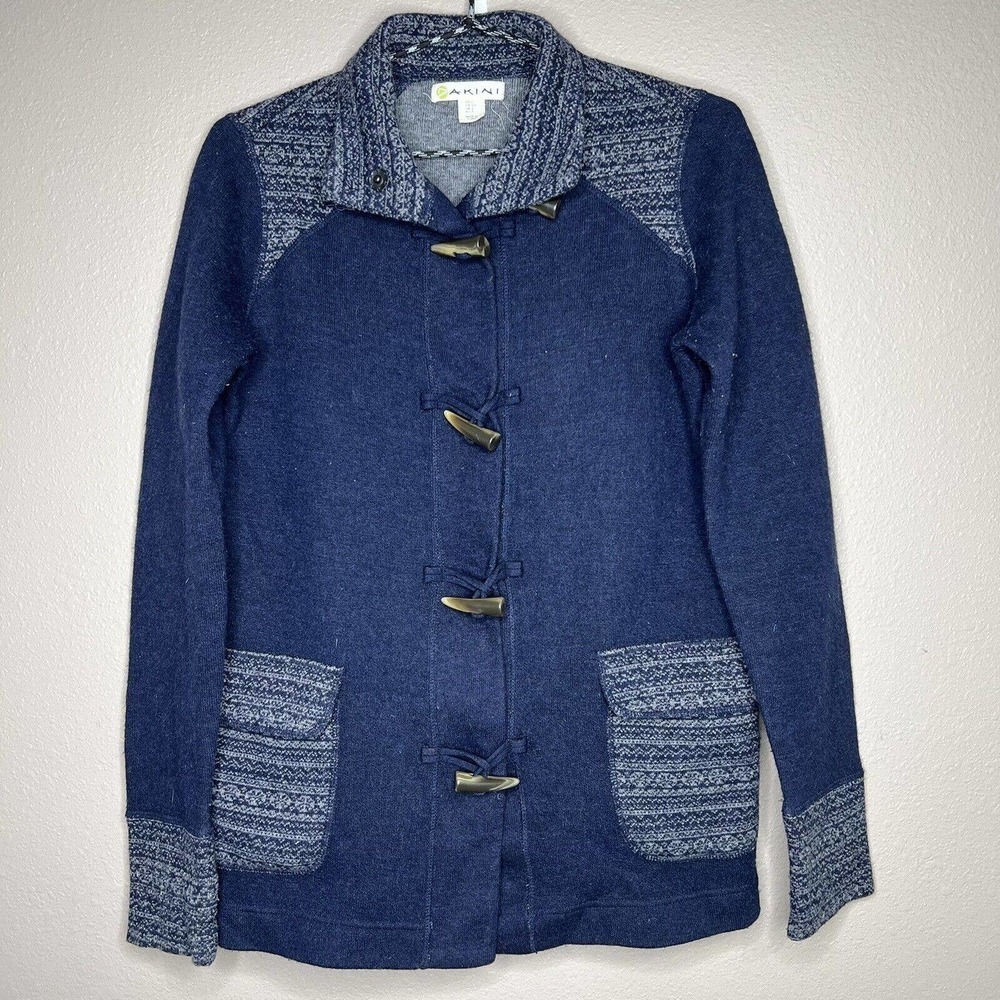 Dakini Women's Blue Wool Blend Button Up Patch Pocket Cardigan Sweater Sz S